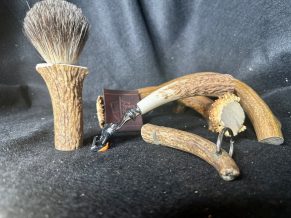 Custom Order for Adam Dixon: Stag Elk Antler Wet Shaving Set & Dog Whistle